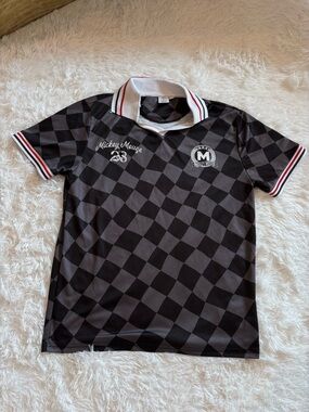 Disney Black & Gray Check Polo with White Collar and Red Trim